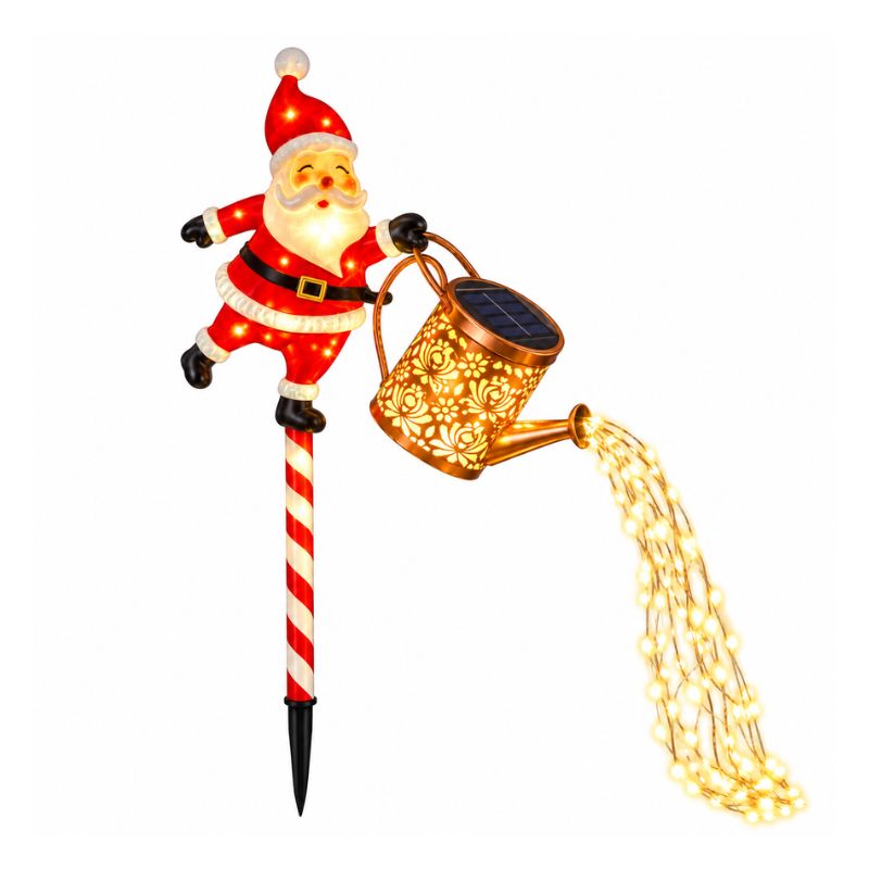 Papá Noel Navideño Solar con Regadera y Luces LED Cascada para Jardín