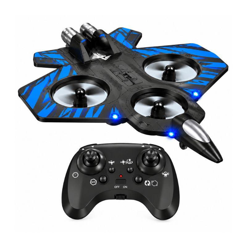 Avión de Combate a Control Remoto Recargable con Luces LED Azul