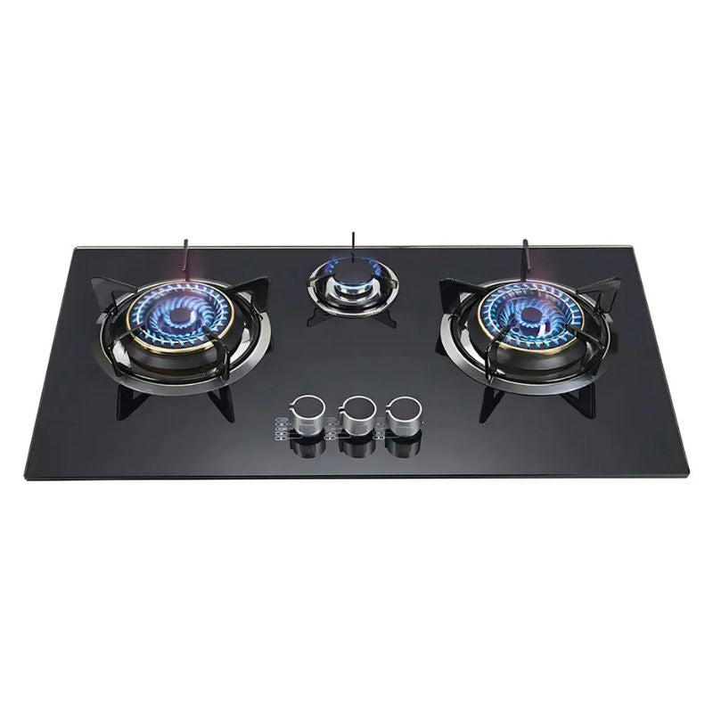 Encimera a gas 3 platos cocina tope de vidrio con chispero Color Negro