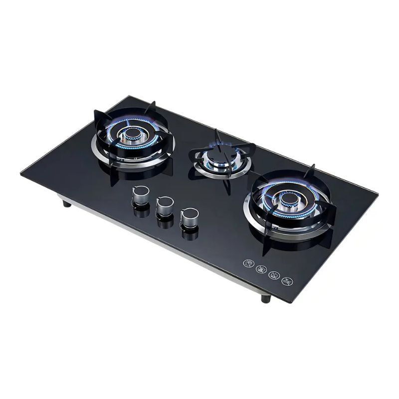 Encimera a gas 3 platos cocina tope de vidrio con chispero Color Negro