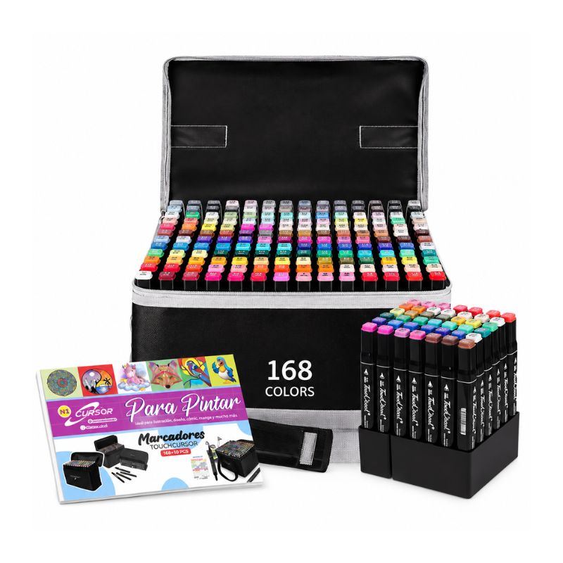 Set de 168 Marcadores de Colores Doble Punta con Estuche Organizador