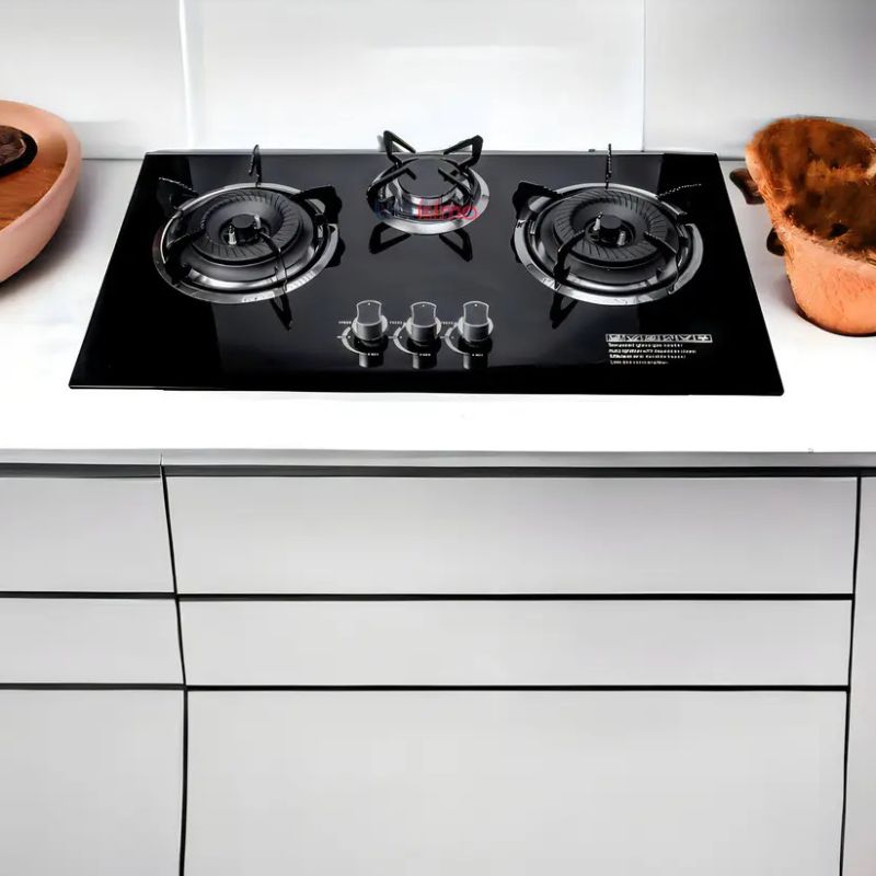 Encimera a gas 3 platos cocina tope de vidrio con chispero Color Negro
