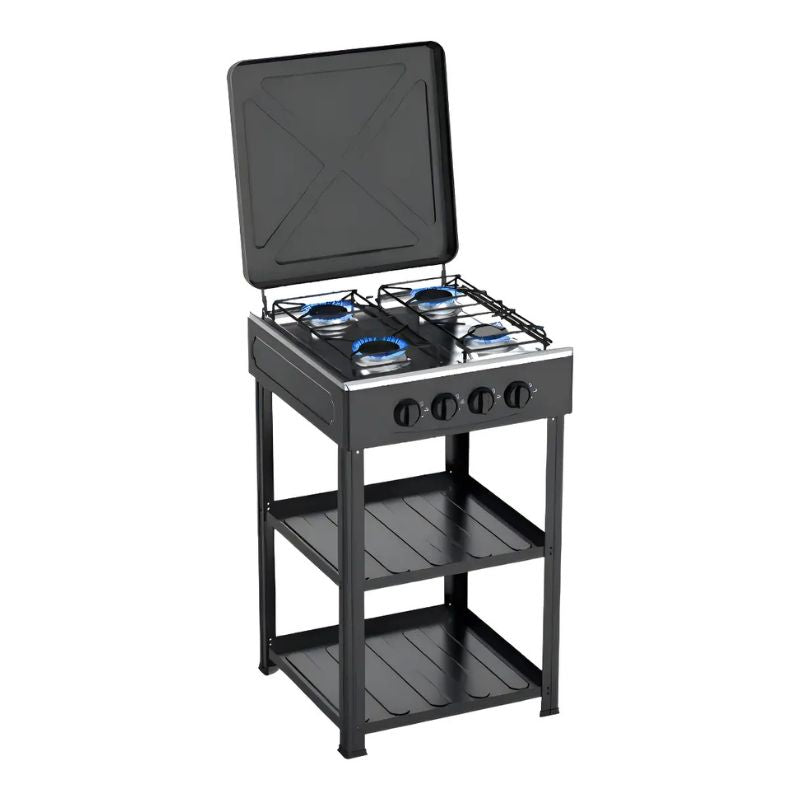 Cocina Encimera A Gas 4 Quemadores Con Repisas Color Negro