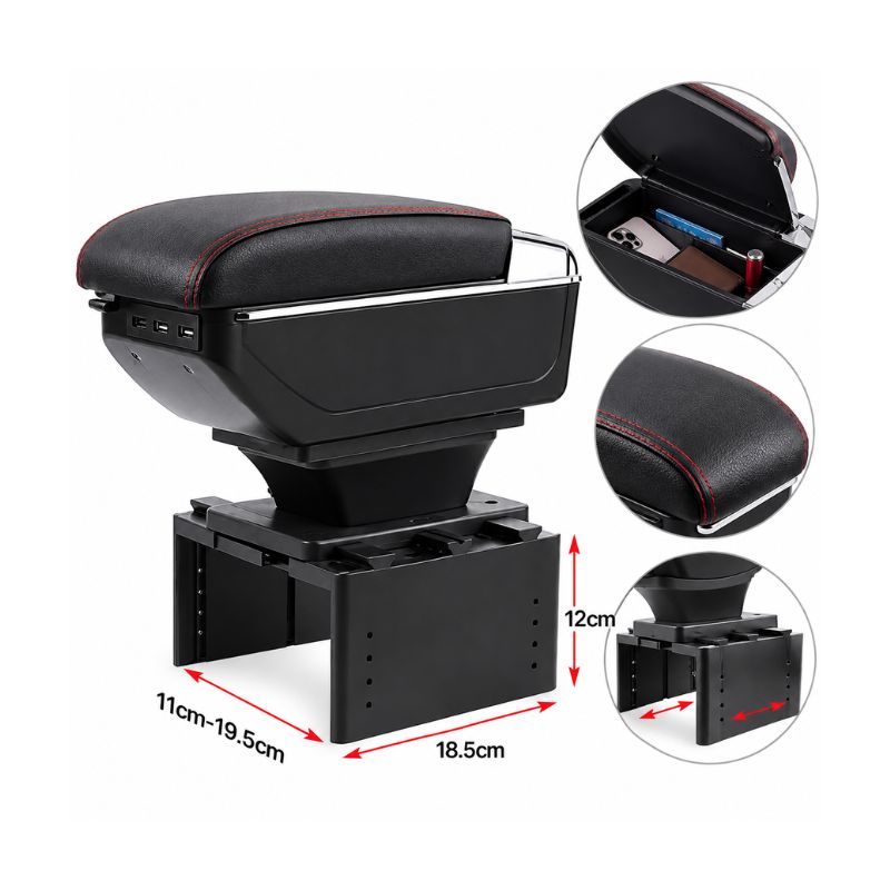Apoyabrazos Central Universal para Auto con Compartimento y Base Ajustable