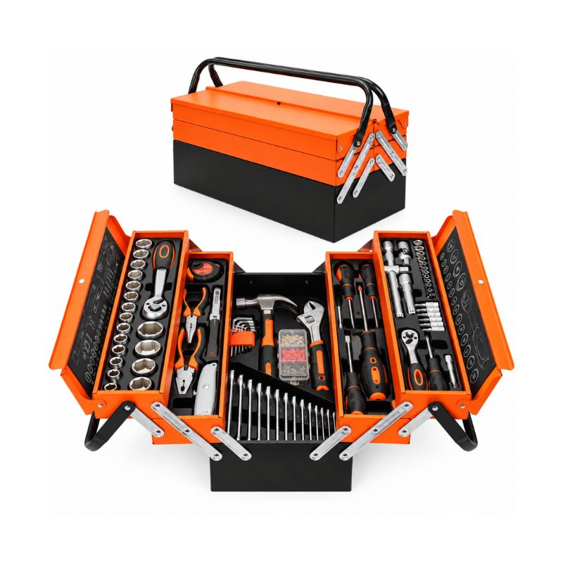 Caja de Herramientas Metálica Plegable 5 Niveles Set 85 Piezas