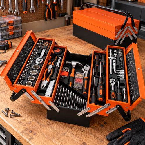 Caja de Herramientas Metálica Plegable 5 Niveles Set 85 Piezas