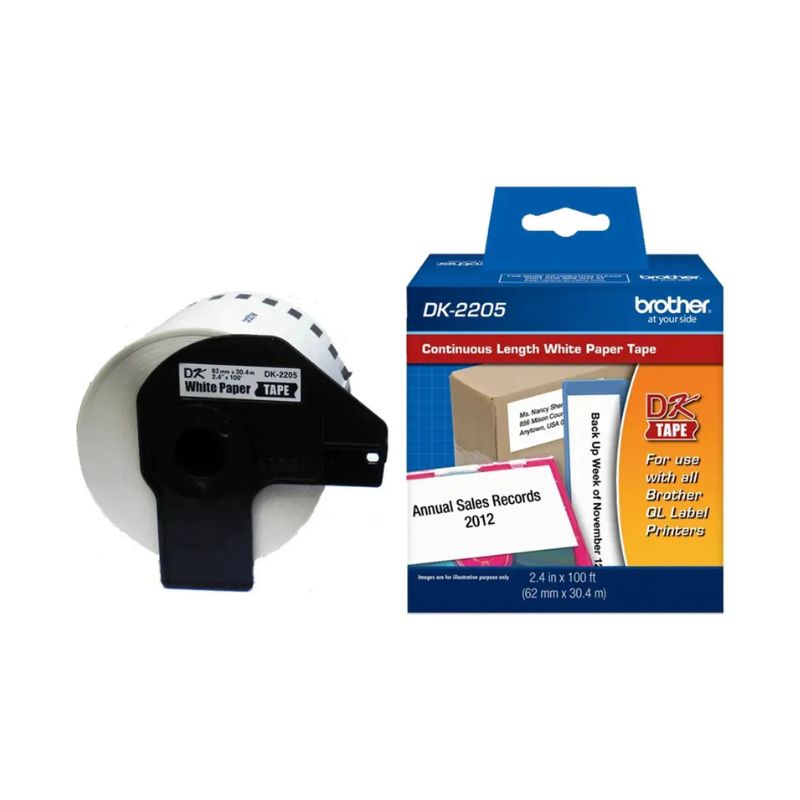 Etiqueta Blanca Papel Brother Dk2205 62 Mm De Ancho X 30.48mm