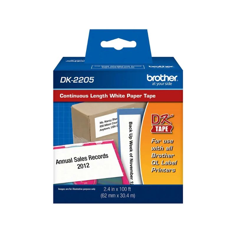 Etiqueta Blanca Papel Brother Dk2205 62 Mm De Ancho X 30.48mm