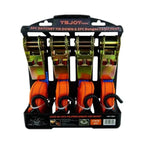 Set Kit Juego Eslinga Cinta Amarre Ratchet 4 Piezas Linga 25mm 4 Mts Color Naranjo 600 Kg Tecnopro