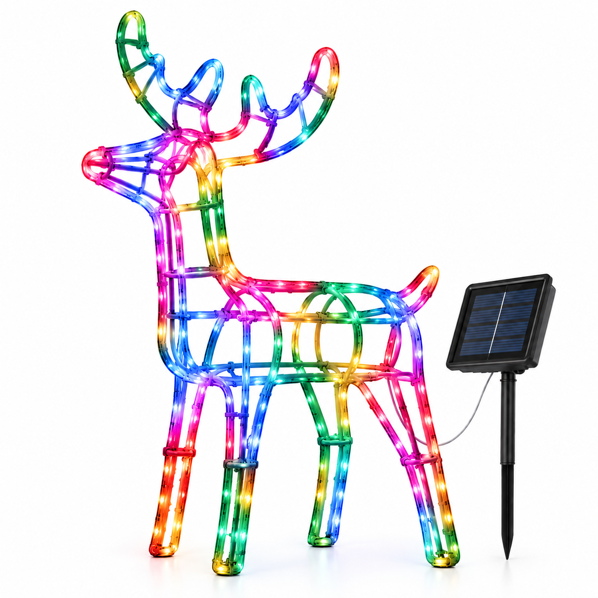Reno Navideño Solar con Luces LED 120 cm Multicolor Cálido o Azul