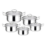 Set Batería De Cocina 10 Piezas Acero Inoxidable 5 Ollas Con Tapas De Vidrio
