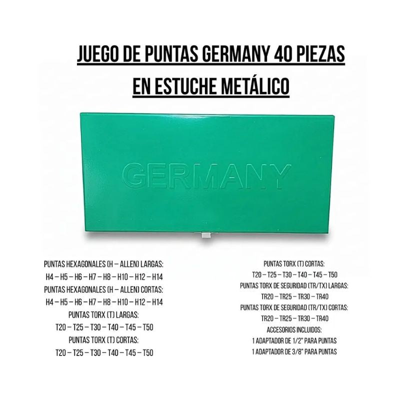 Juego De Puntas 40 Piezas Acero S2 Torx Allen Phillips Con Estuche Metálico