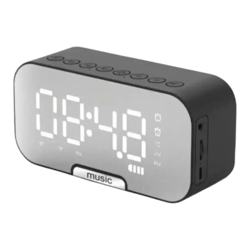 Reloj Despertador Digital LED Con Parlante Bluetooth 5.0 Espejo Y Soporte Celular