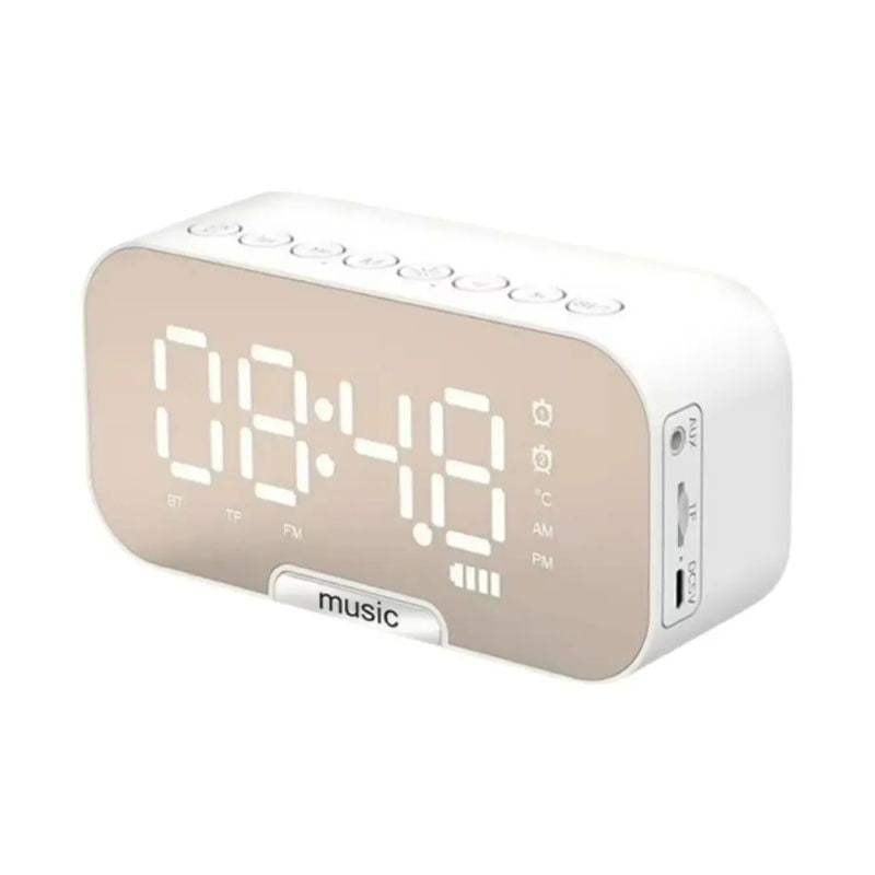 Reloj Despertador Digital LED Con Parlante Bluetooth 5.0 Espejo Y Soporte Celular