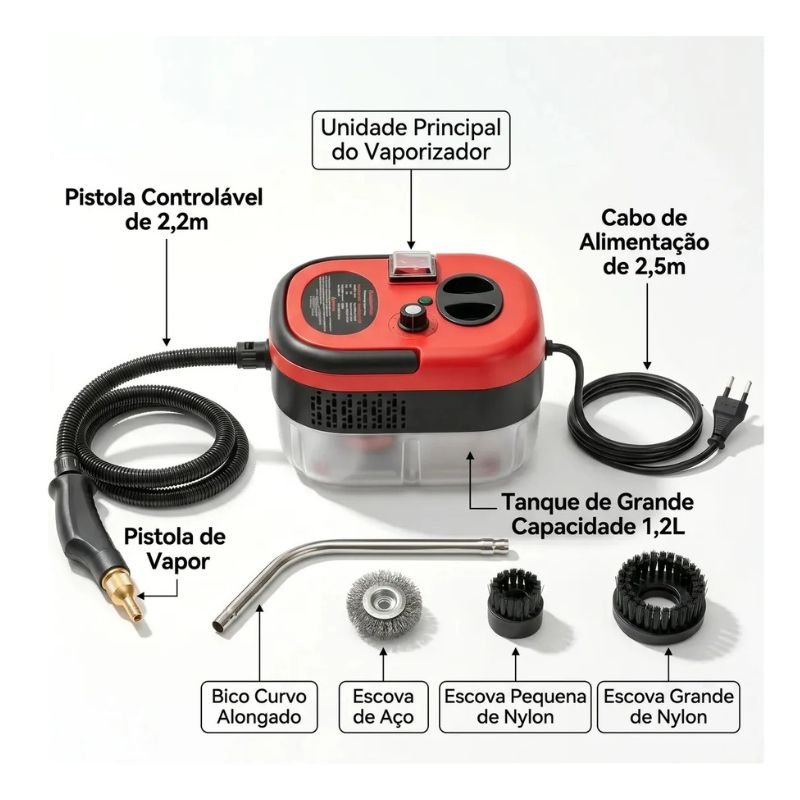 Limpiador A Vapor 2500W 1,2L 3 Bar Alta Presión Con Accesorios