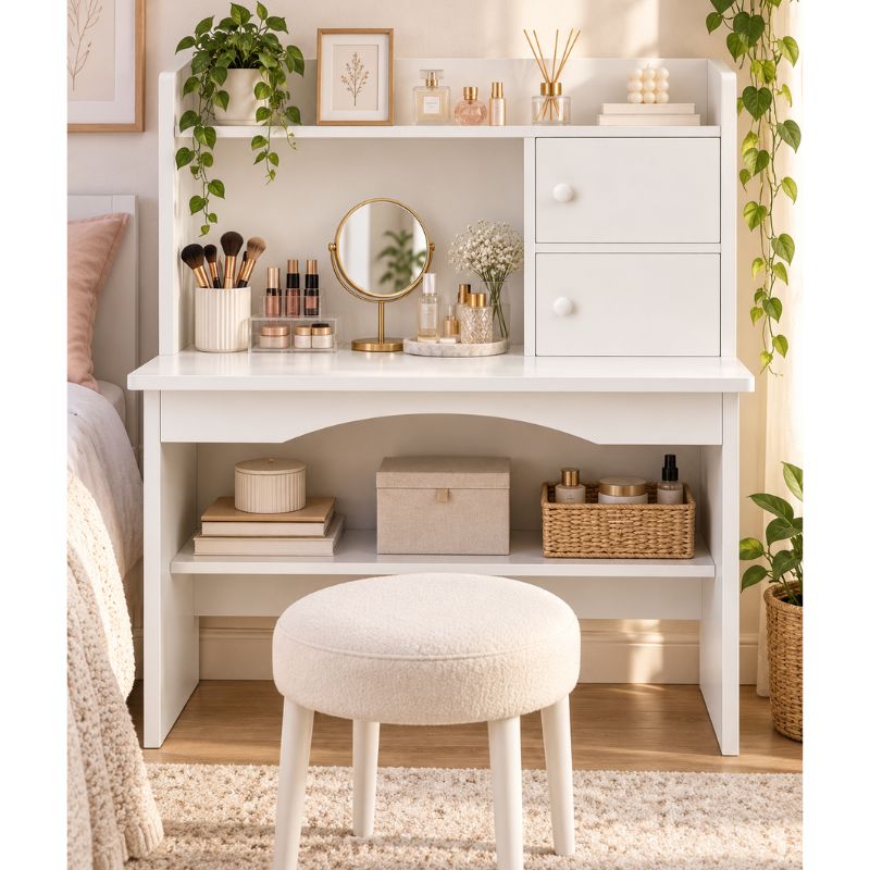 Tocador De Maquillaje Blanco Con Repisas Y Gabinete 100x48x121 Cm