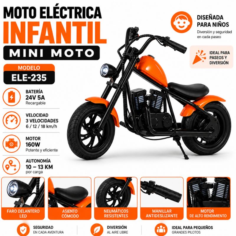 Moto Eléctrica Infantil 160W 24V 3 Velocidades