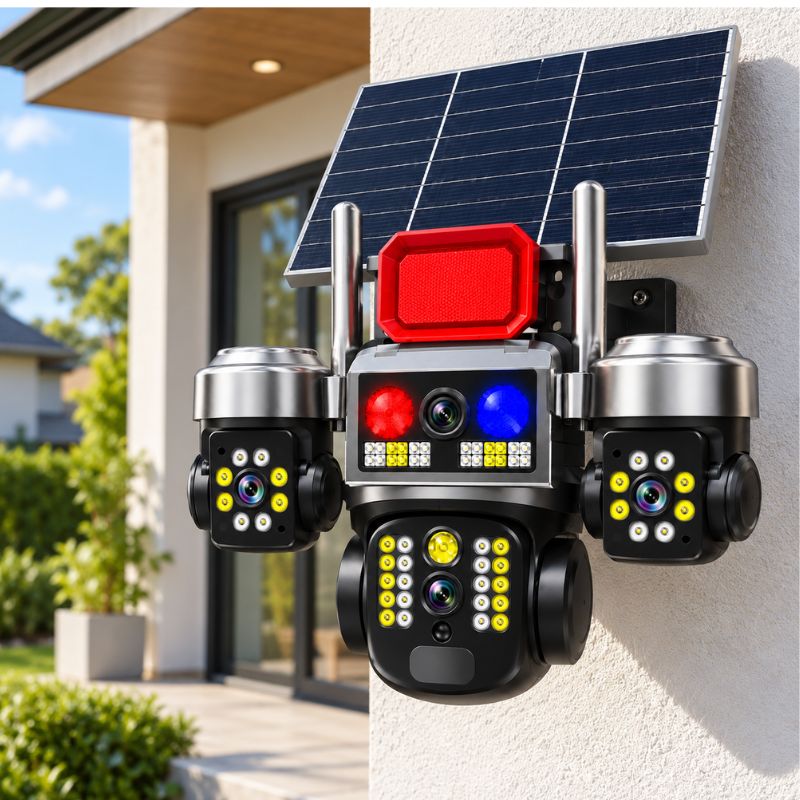 Cámara De Seguridad Solar 4G PTZ Triple Lente 12MP Con Alarma Y Seguimiento