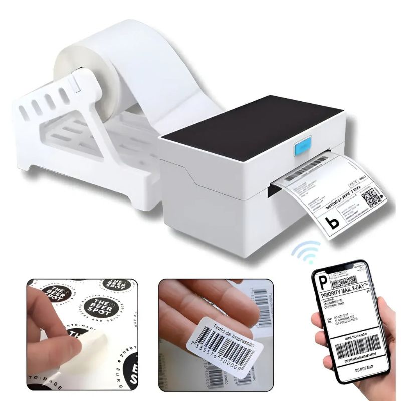 Impresora Térmica De Etiquetas 100mm Bluetooth USB 203DPI Con Porta Rollo Externo