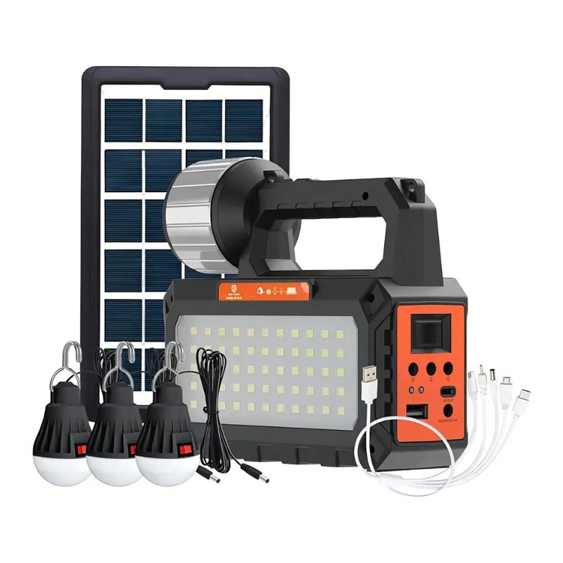 Kit Iluminación Solar Portátil Linterna LED 3 Ampolletas Recargable
