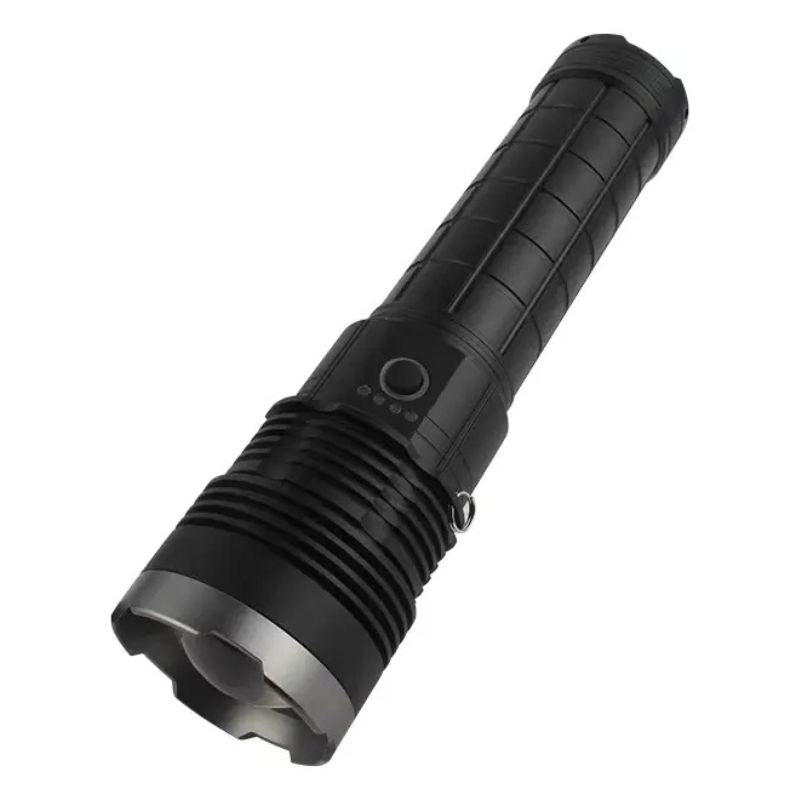 Linterna Táctica LED Recargable Grande Con Zoom USB Y Correa De Hombro