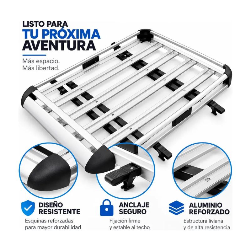 Parrilla Porta Equipaje de Techo Aluminio 127 x 90 cm Universal
