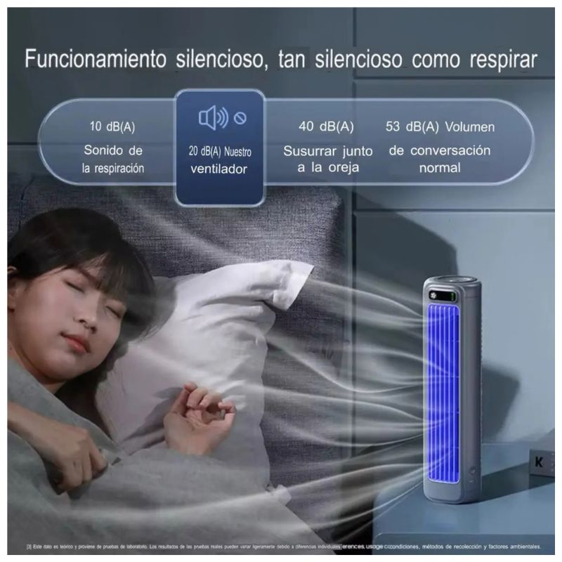 Mini Ventilador Torre Portátil USB 3 Velocidades Luz LED Silencioso