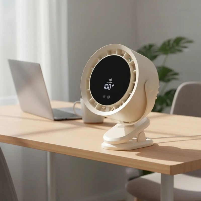 Ventilador Recargable Portátil de Escritorio con Pantalla Digital y Luz LED