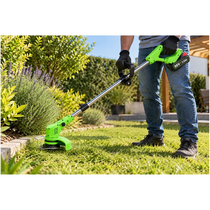Cortadora de Césped Inalámbrica Desbrozadora Orilladora Inalámbrica 98V con 2 Baterías y Accesorios