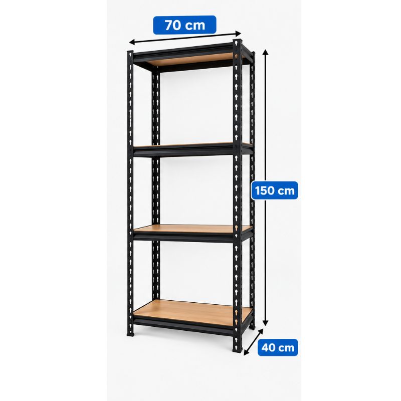 Estantería Metálica 4 Niveles Repisas MDF 150x70x40 cm Negra