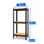 Estante Rack Metálico 3 Niveles con Repisas MDF 120x60x30 cm Negro
