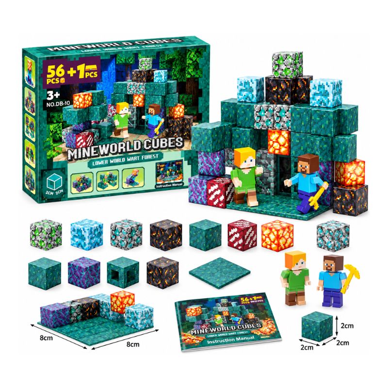 Set Bloques Magnéticos 57 Piezas Tipo Mineworld Cubes 3+