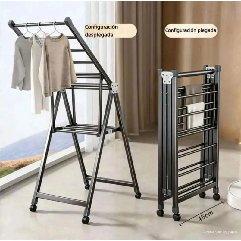 Tendedero Plegable con Ruedas Acero Inoxidable 180 cm Gris