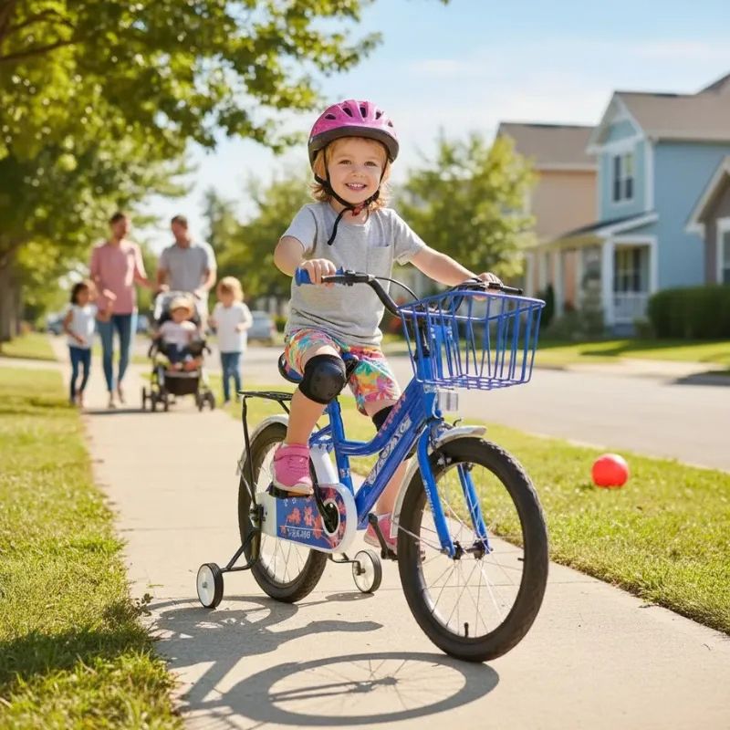 Bicicleta Infantil Aro 18 con Ruedas de Apoyo, Canasto y Guardabarros