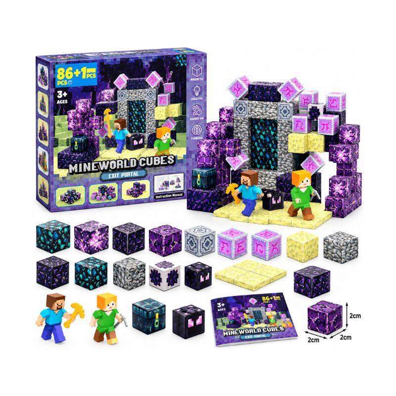 Set Bloques Magnéticos 87 Piezas Tipo Minecraft Mineworld Cubes Portal 3+