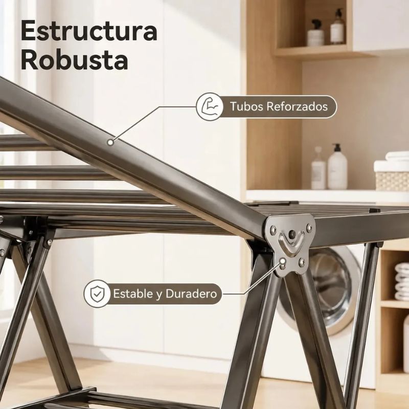 Tendedero Plegable con Ruedas Acero Inoxidable 180 cm Gris
