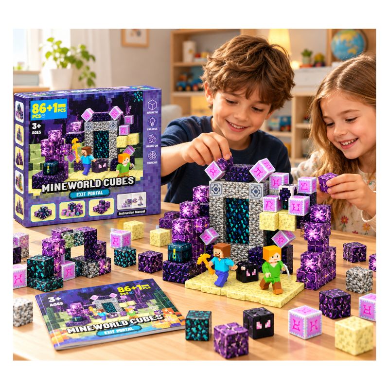 Set Bloques Magnéticos 87 Piezas Tipo Minecraft Mineworld Cubes Portal 3+