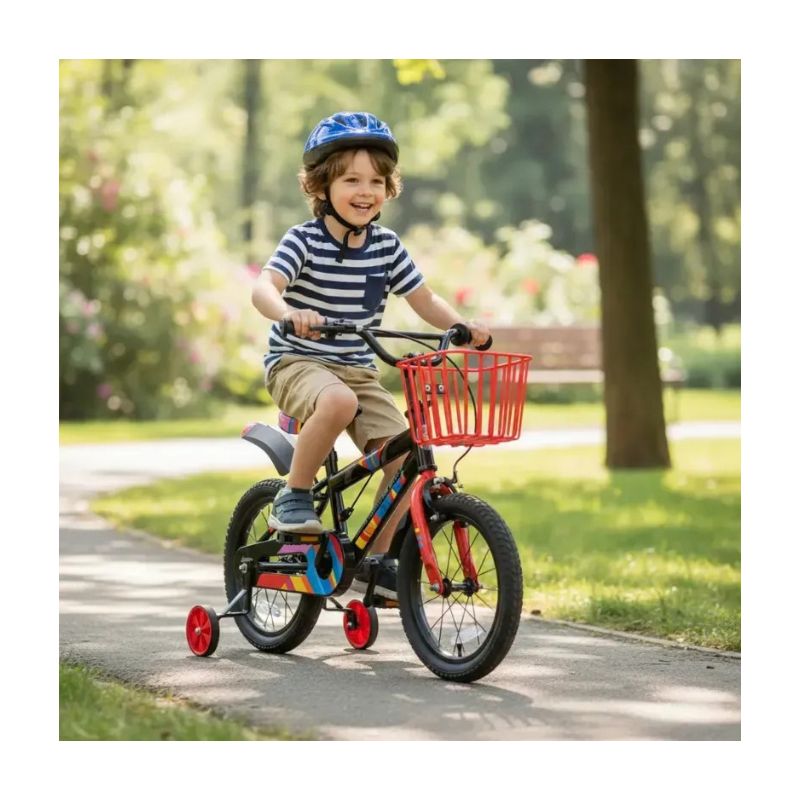 Bicicleta Infantil Aro 16 con Ruedas de Apoyo, Canasto y Guardabarros
