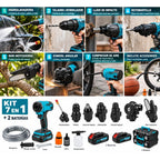 Kit Herramientas Inalámbricas Multifunción 7 en 1 + 2 Baterías y Maletas