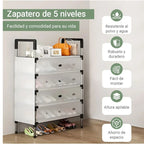 Zapatero Organizador 5 Niveles con Puertas 66x29x94 cm Gris