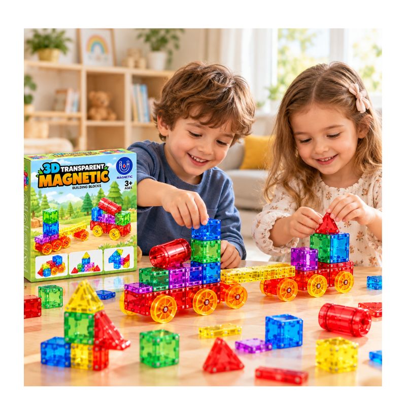 Set Bloques Magnéticos Transparentes 20 Piezas con Ruedas para Construcción 3+
