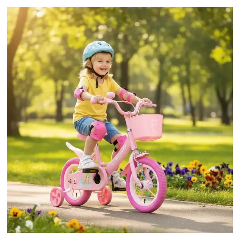 Bicicleta Infantil Aro 12 con Ruedas de Apoyo, Canasto y Guardabarros