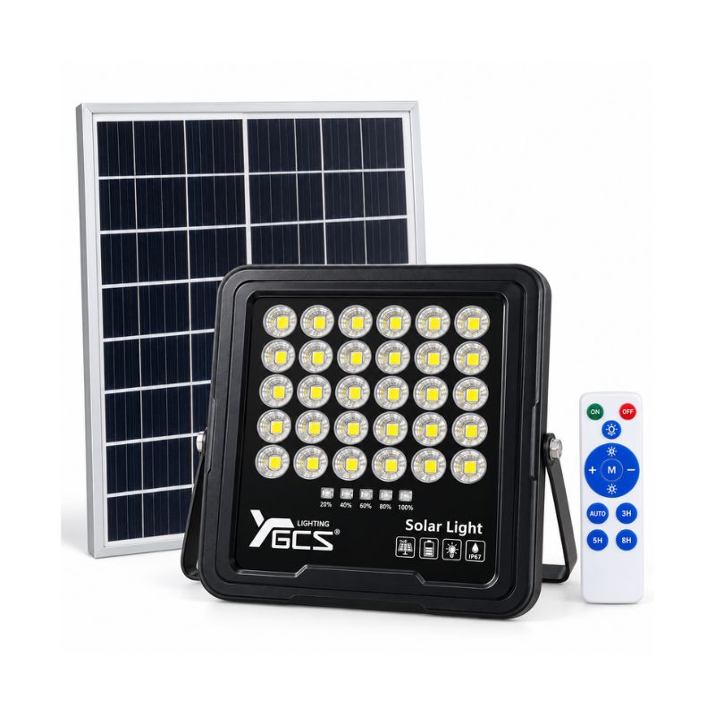 Foco Proyector LED Solar GCS 1000W con Panel Independiente, Indicador de Batería y Control Remoto