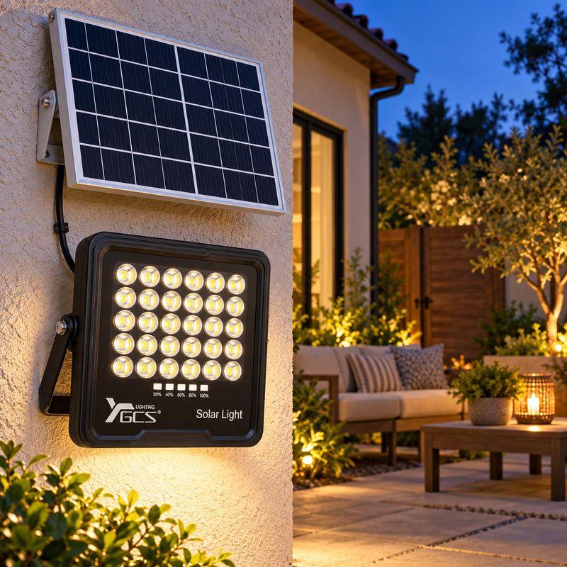 Foco Proyector LED Solar GCS 1000W con Panel Independiente, Indicador de Batería y Control Remoto