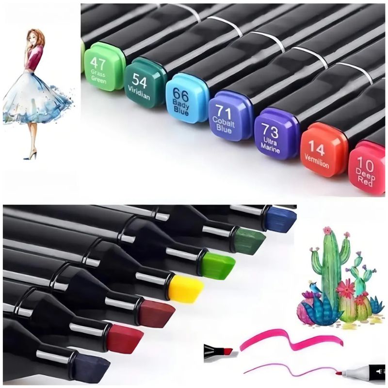 Set 120 Marcadores Doble Punta Tinta Alcohol Colores con Estuche