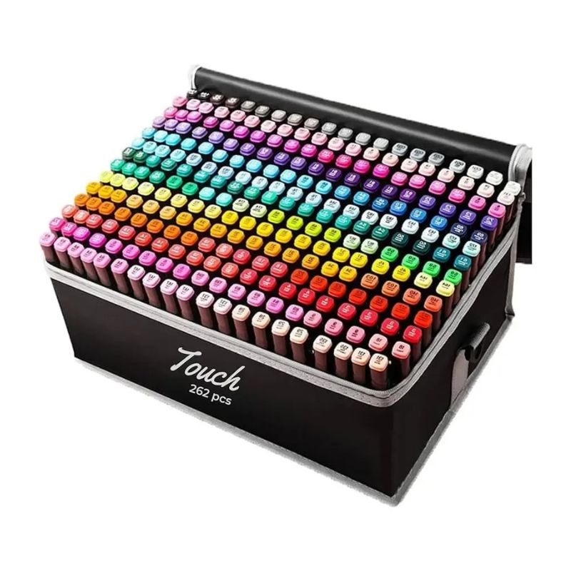 Set 262 Marcadores Doble Punta Tinta Alcohol Colores con Estuche