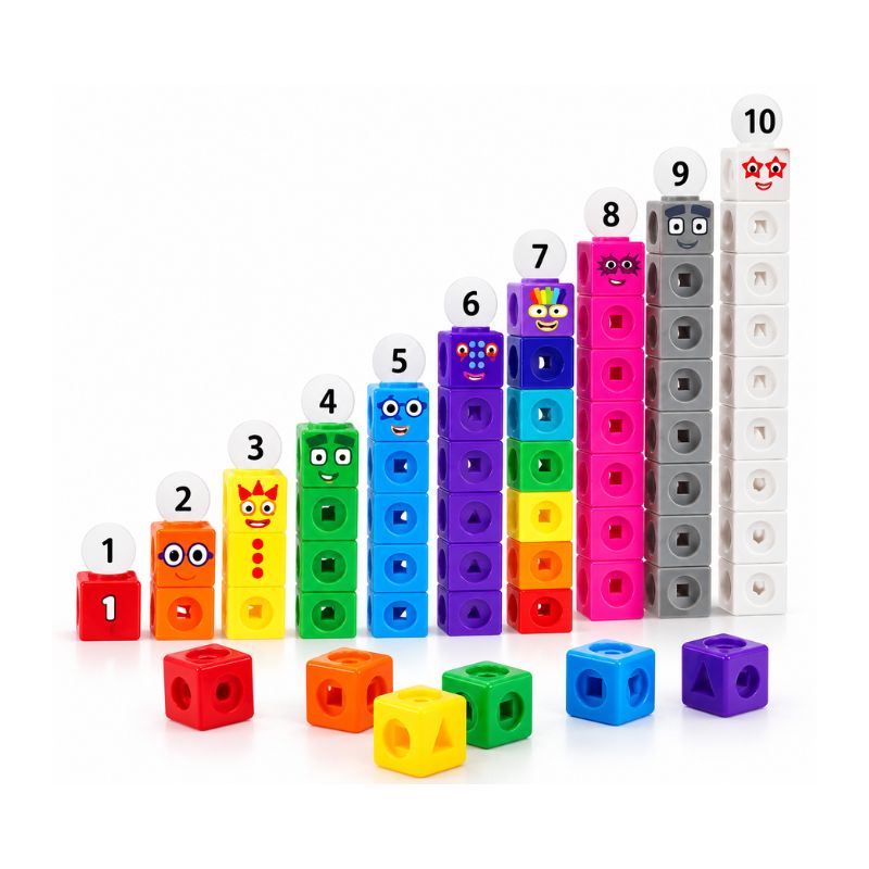 Set Educativo Matemático 24 Piezas con Cubos Encajables y Tarjetas 3+