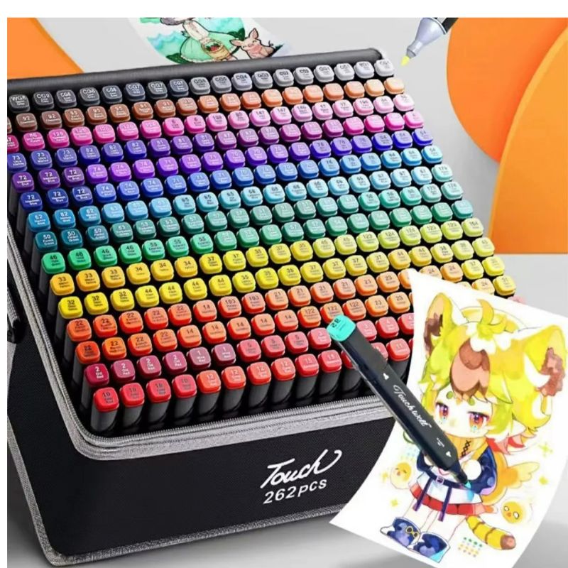 Set 262 Marcadores Doble Punta Tinta Alcohol Colores con Estuche