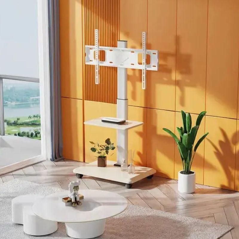 Soporte TV Móvil con Ruedas 32 a 70 Pulgadas Pedestal Blanco
