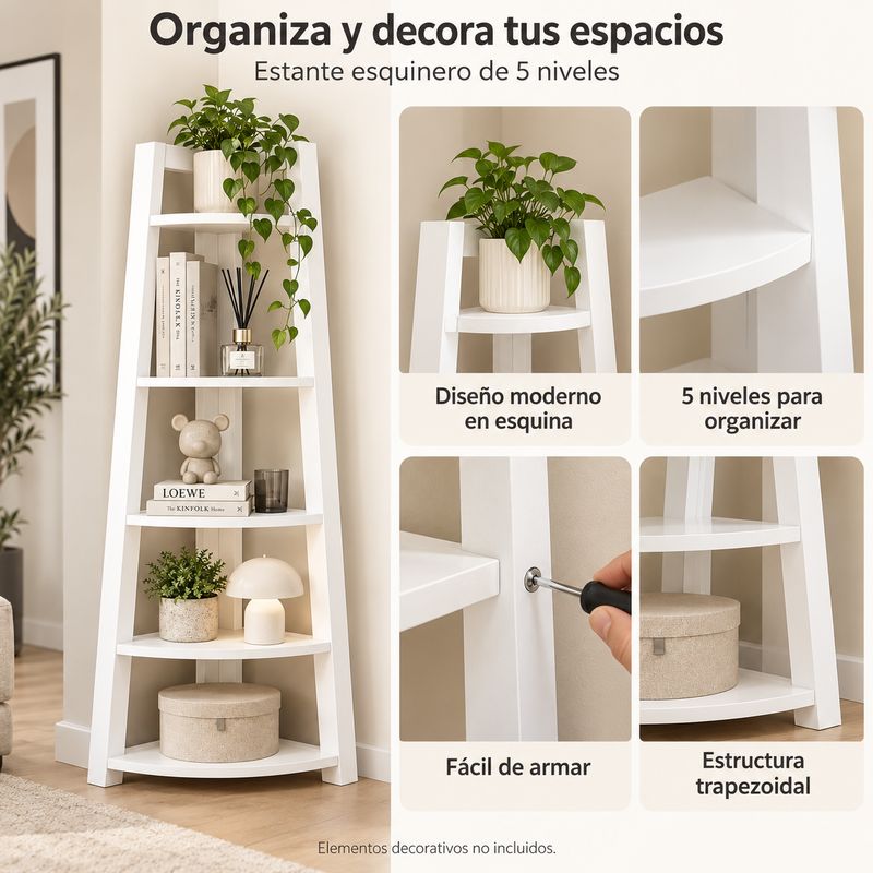 Estante Esquinero Organizador de 5 Niveles Blanco 106 cm